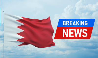 Breaking news. World news with backgorund waving national flag of Bahrain. 3D illustration.