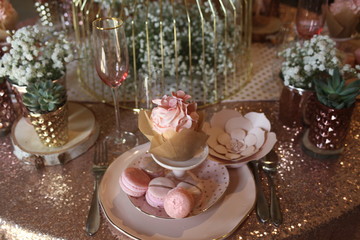 table setting, tableware, single diner, place setting, layout, pink wine glass, pink roses, 