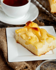 close up of apple pie piece