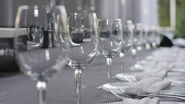 Beautiful restaurant interior table decoration for wedding or event. Flower , gless Wedding Table Decoration/ Autumn colors