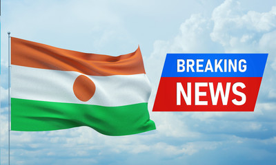 Breaking news. World news with backgorund waving national flag of Niger. 3D illustration.