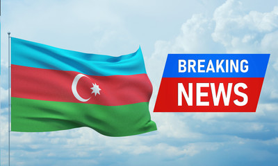 Breaking news. World news with backgorund waving national flag of Azerbaijan. Waved highly detailed close-up 3D render.