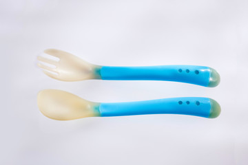 Soft silicone baby feeding spoon and fork