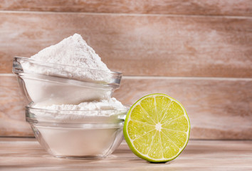Fresh sliced lime with baking soda - Text space
