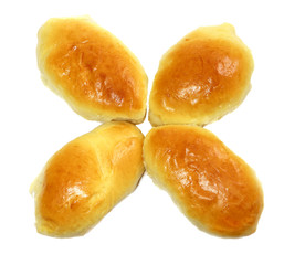 Sweet pie isolated. Baked bun on a linen fabric. Baked rolls. Mince pie.