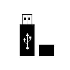 Black usb flash drive icon with symbol, vector isolated on white background. Connectors and sockets for PC and mobile devices.