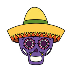 Mexican skull with hat design, Mexico culture tourism landmark latin and party theme Vector illustration