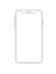 Smartphone outline, mobile phone isolated on white background