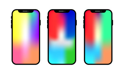 Smartphone outline, mobile phone with colorful display isolated on white background.