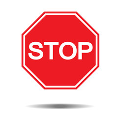 Red Stop Sign isolated on white background with shadow. Traffic regulatory warning stop symbol. Vector illustration, EPS10.