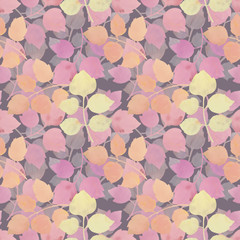 Botanical art. Bright painted leaves. Different color watercolor painted leaves. Suitable for print and wrapping paper.