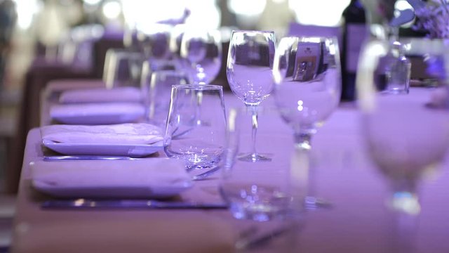Beautiful restaurant interior table decoration for wedding or event. Flower , gless Wedding Table Decoration/ Autumn colors