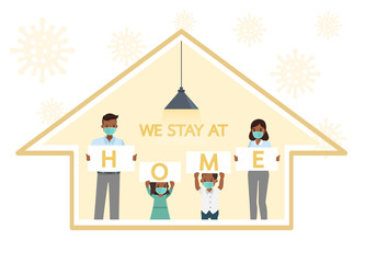 Stay home during the coronavirus epidemic. Social distancing, self-isolation concept. Family in self quarantine, protection from virus. Character vector design. no2