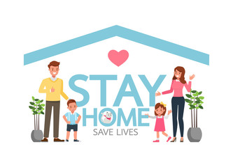 Stay home during the coronavirus epidemic. Social distancing, self-isolation concept. Family in self quarantine, protection from virus. Character vector design. no4