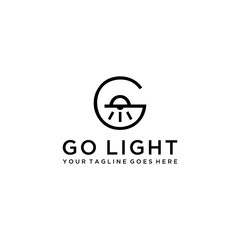 Modern light bulb on G sign vector logo template art energy power electricity