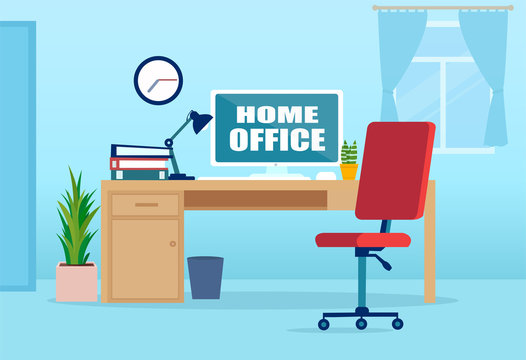 Vector of a home office interior with desktop and chair
