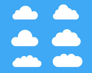 Cloud white icon flat symbol set or vector illustration EPS10 with blue background.