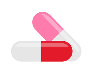 Red, pink and white medical drugs icon or Tablets icon symbol 3D isolated on white background