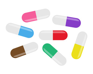 Colorful many medical drugs icon or Tablets icon symbol 3D isolated on white background