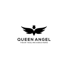 Fototapeta na wymiar Women fly angel with crown sign logo with wings silhouette style