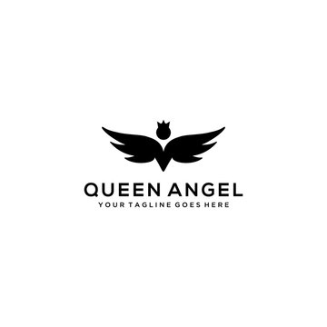 Women fly angel with crown sign logo with wings silhouette style
