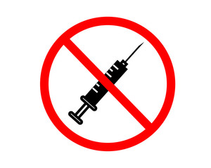 No drugs - prohibited sign or black and white syringe simple vector logo and icon flat style isolated on white background. vector illustration EPS10