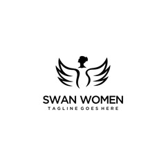 Simple luxury pretty woman with swan logo design template