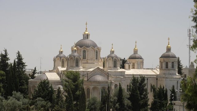 The Russian Orthodox church of Maria Magdalene in Jerusalem.

