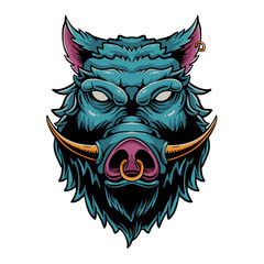Wild boar head illustration. Angry hog for t-shirt design, sticker, or poster