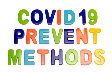 Text COVID-19 PREVENT METHODS on white background