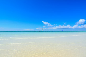 Fototapeta na wymiar Scenic View Of Beach Against Clear Blue Sky