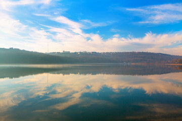 scenic reflection in the lake water 