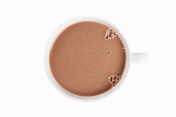 Cup of coffee with chocolate isolated on white background. overhead view
