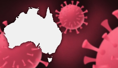 Australia corona virus update with  map on corona virus background,report new case,total deaths,new deaths,serious critical,active cases,total recovered,virus spread  Wuhan China to worldwide,outbreak