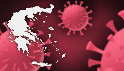 Greece corona virus update with  map on corona virus background,report new case,total deaths,new deaths,serious critical,active cases,total recovered,virus spread  Wuhan China to worldwide,outbreak