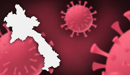 Laos corona virus update with  map on corona virus background,report new case,total deaths,new deaths,serious critical,active cases,total recovered,virus spread  Wuhan China to worldwide,outbreak