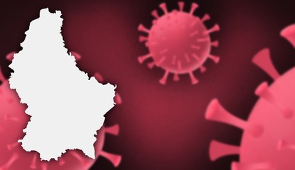 Luxembourg corona virus update with  map on corona virus background,report new case,total deaths,new deaths,serious critical,active cases,total recovered,virus spread  Wuhan China to worldwide