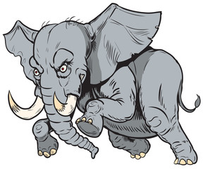 Charging African Elephant Vector Cartoon Mascot