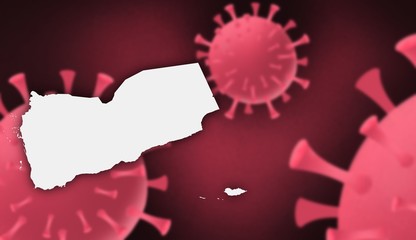 Yemen corona virus update with  map on corona virus background,report new case,total deaths,new deaths,serious critical,active cases,total recovered,virus spread  Wuhan China to worldwide,outbreak