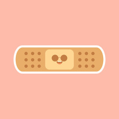 kawaii and cute band aid icon on color background. vector illustration. Funny happy character as concept for medical help themed poster, ads, kids hospital decoration.