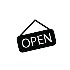 Open Icon Vector Emblem Isolated , Shop Banner Frame Board Element Graphic Template Logo Information, Outline Solid BAckground White
