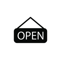 Open Icon Vector Emblem Isolated , Shop Banner Frame Board Element Graphic Template Logo Information, Outline Solid BAckground White
