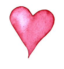 Red heart hand-drawn watercolor brushstroke isolated on white background creative object naive art	
