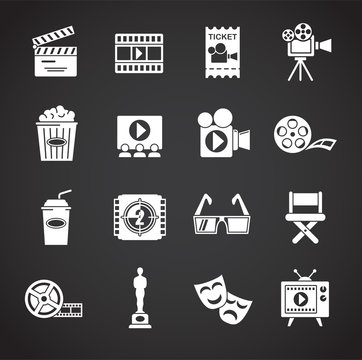Cinema related icons set on background for graphic and web design. Creative illustration concept symbol for web or mobile app