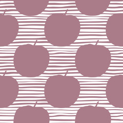 Geometric abstract apples seamless pattern on stripe background.