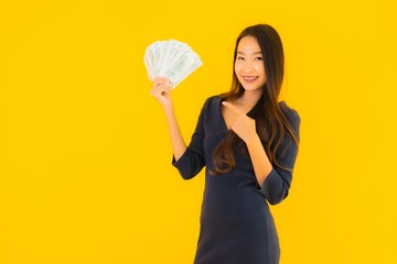 Portrait beautiful young asian woman with money and cash