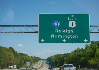 Highway Sign to Wilmington and Raleigh, NC, USA. © Darwin Brandis