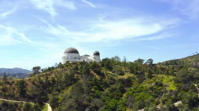 Beautiful Pan up 4K Aerial Video of Griffith Observatory and Hollywood Sign