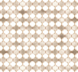 Elegant moroccan trellis seamless pattern with pale gold geometric shapes.
