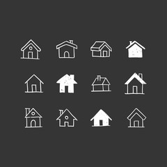 House doodle icons. Graphic design elements for stay at home campaign. Hand drawn illustrations.